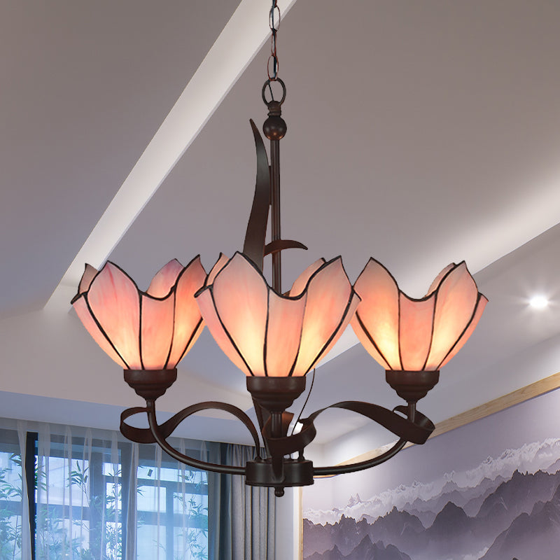 Bronze 3/5 Lights Chandelier Lighting Fixture Baroque Pink Purple Floral Pendant Lamp for Kitchen - Rebooters