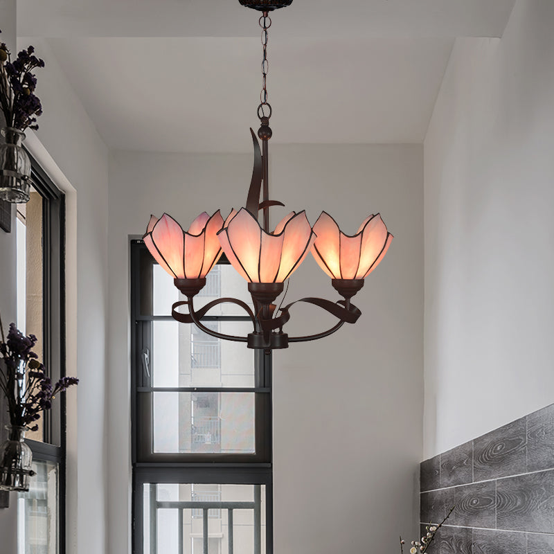 Bronze 3/5 Lights Chandelier Lighting Fixture Baroque Pink Purple Floral Pendant Lamp for Kitchen - Rebooters