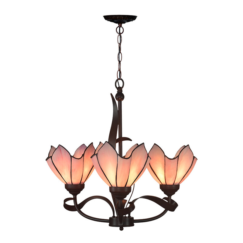 Bronze 3/5 Lights Chandelier Lighting Fixture Baroque Pink Purple Floral Pendant Lamp for Kitchen - Rebooters