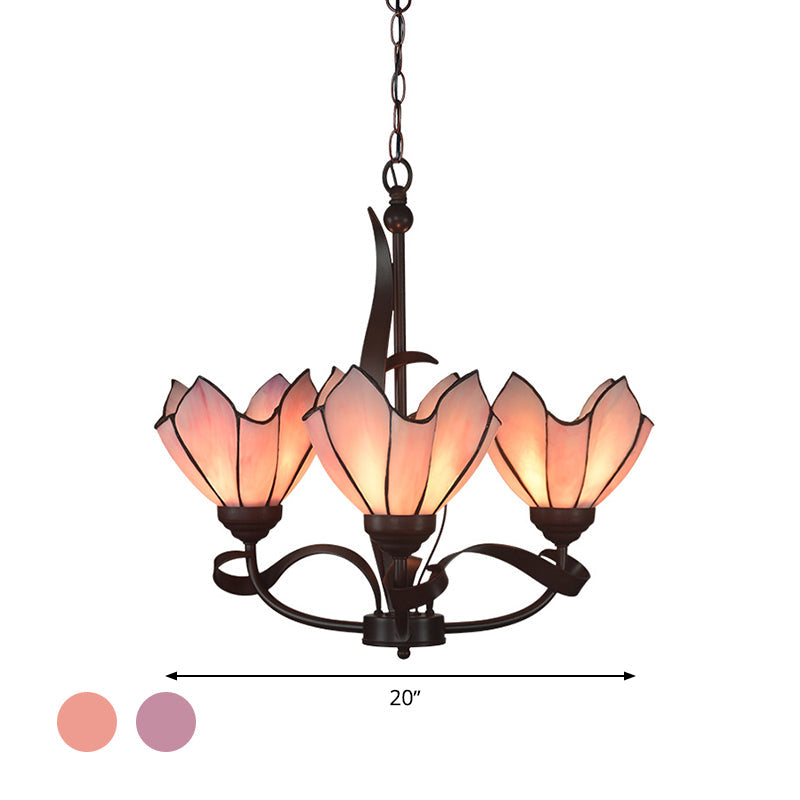 Bronze 3/5 Lights Chandelier Lighting Fixture Baroque Pink Purple Floral Pendant Lamp for Kitchen - Rebooters