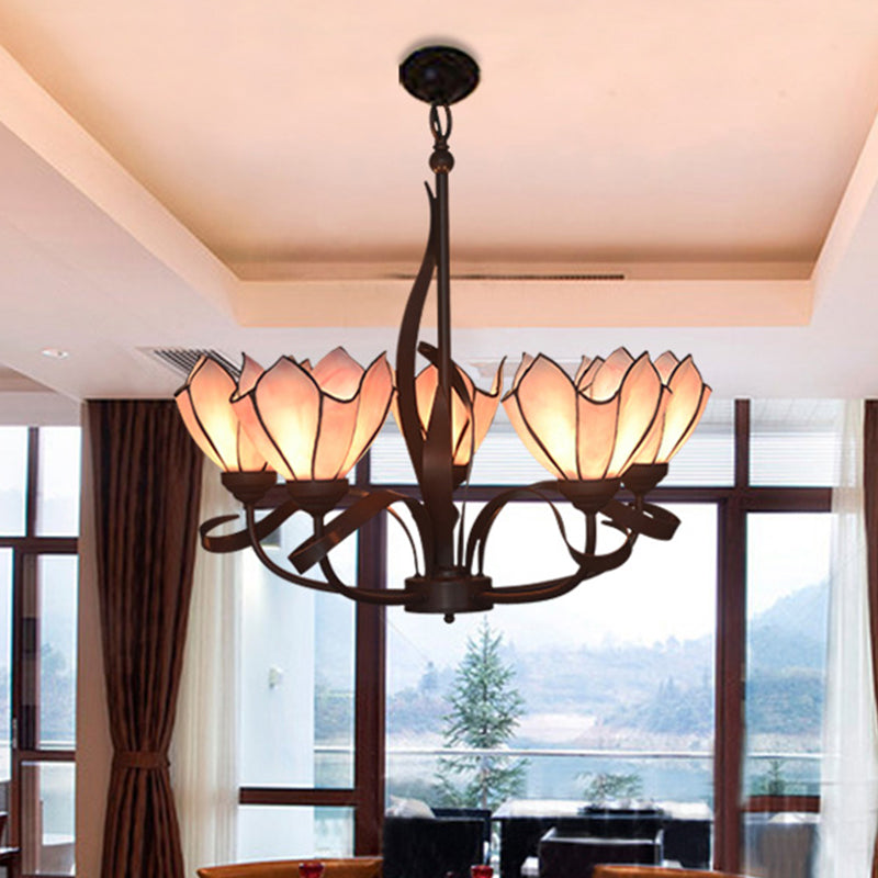 Bronze 3/5 Lights Chandelier Lighting Fixture Baroque Pink Purple Floral Pendant Lamp for Kitchen - Rebooters