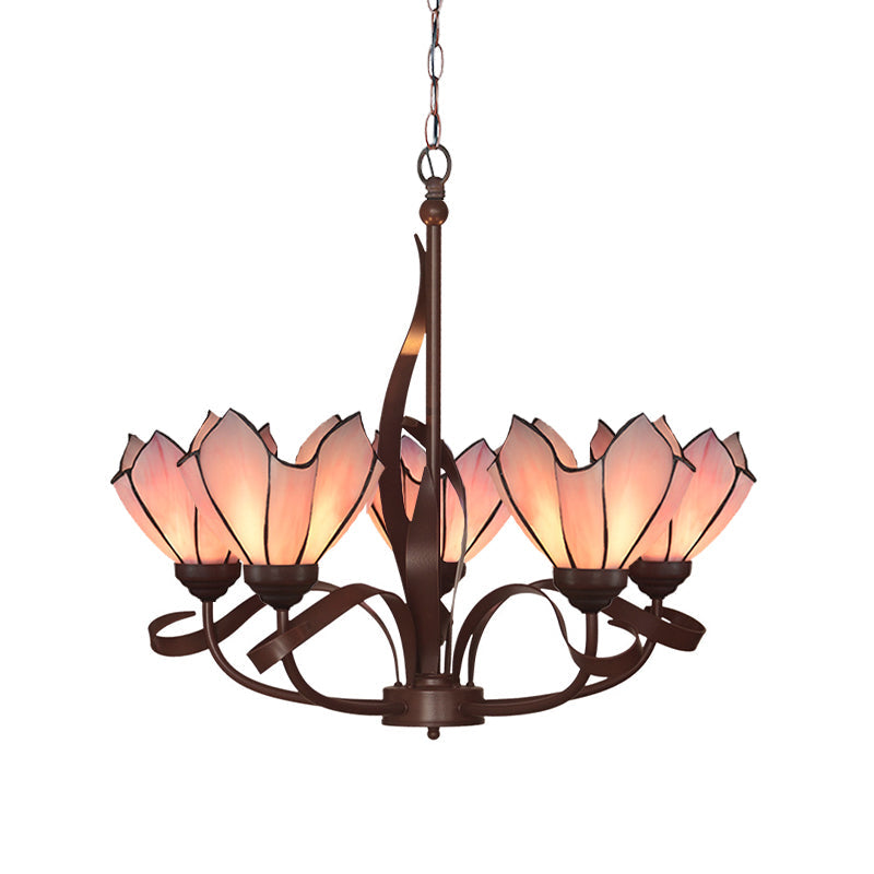 Bronze 3/5 Lights Chandelier Lighting Fixture Baroque Pink Purple Floral Pendant Lamp for Kitchen - Rebooters