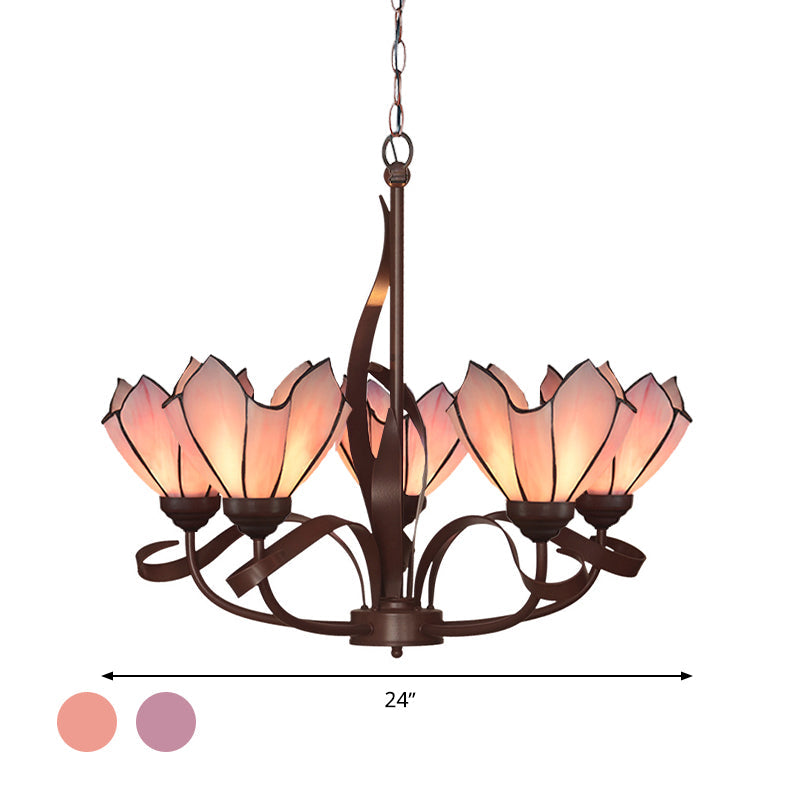 Bronze 3/5 Lights Chandelier Lighting Fixture Baroque Pink Purple Floral Pendant Lamp for Kitchen - Rebooters