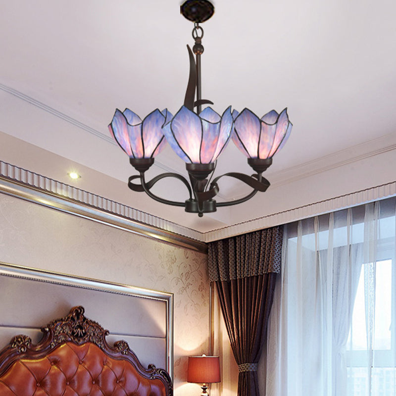 Bronze 3/5 Lights Chandelier Lighting Fixture Baroque Pink Purple Floral Pendant Lamp for Kitchen - Rebooters