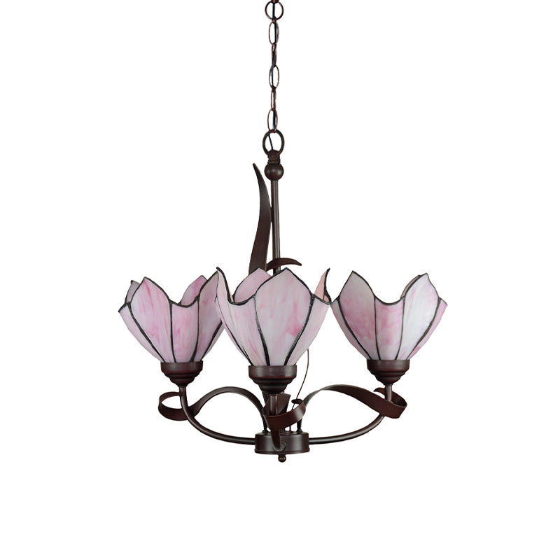 Bronze 3/5 Lights Chandelier Lighting Fixture Baroque Pink Purple Floral Pendant Lamp for Kitchen - Rebooters