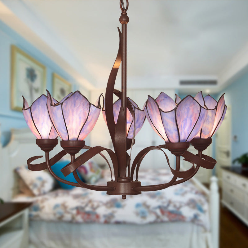 Bronze 3/5 Lights Chandelier Lighting Fixture Baroque Pink Purple Floral Pendant Lamp for Kitchen - Rebooters