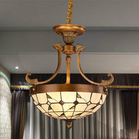 16"/18" W Flower/Leaf Chandelier Light Fixture 3 Lights Stained Glass Victorian Hanging Lamp Kit - Rebooters