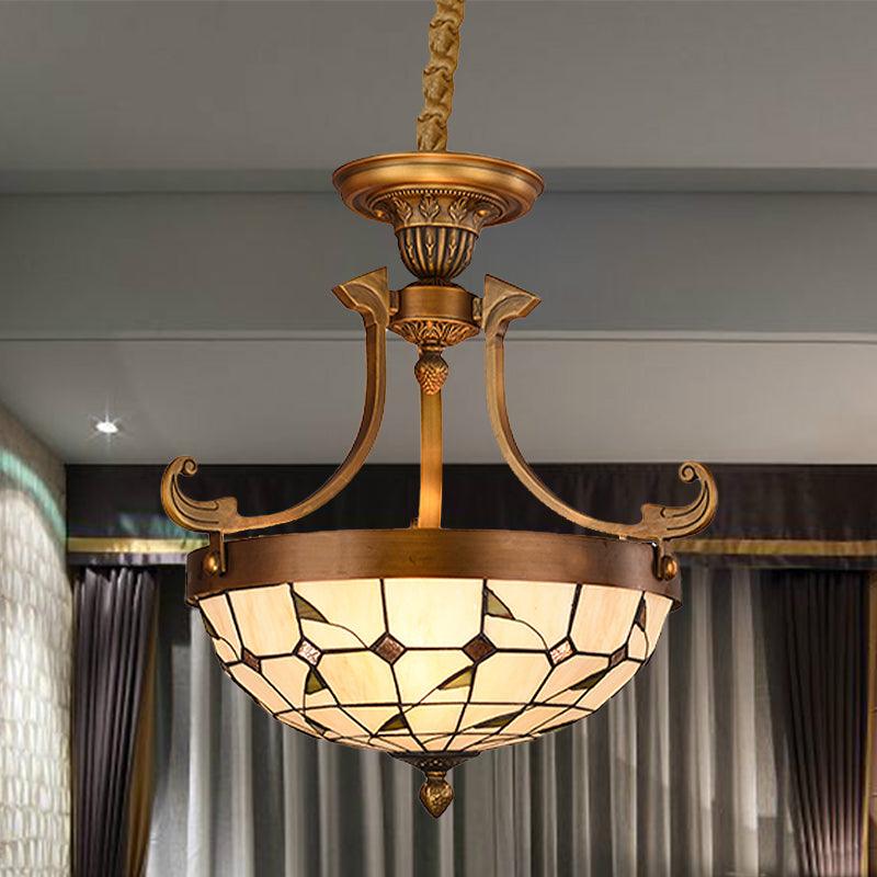 16"/18" W Flower/Leaf Chandelier Light Fixture 3 Lights Stained Glass Victorian Hanging Lamp Kit - Rebooters