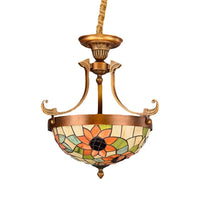 16"/18" W Flower/Leaf Chandelier Light Fixture 3 Lights Stained Glass Victorian Hanging Lamp Kit - Rebooters