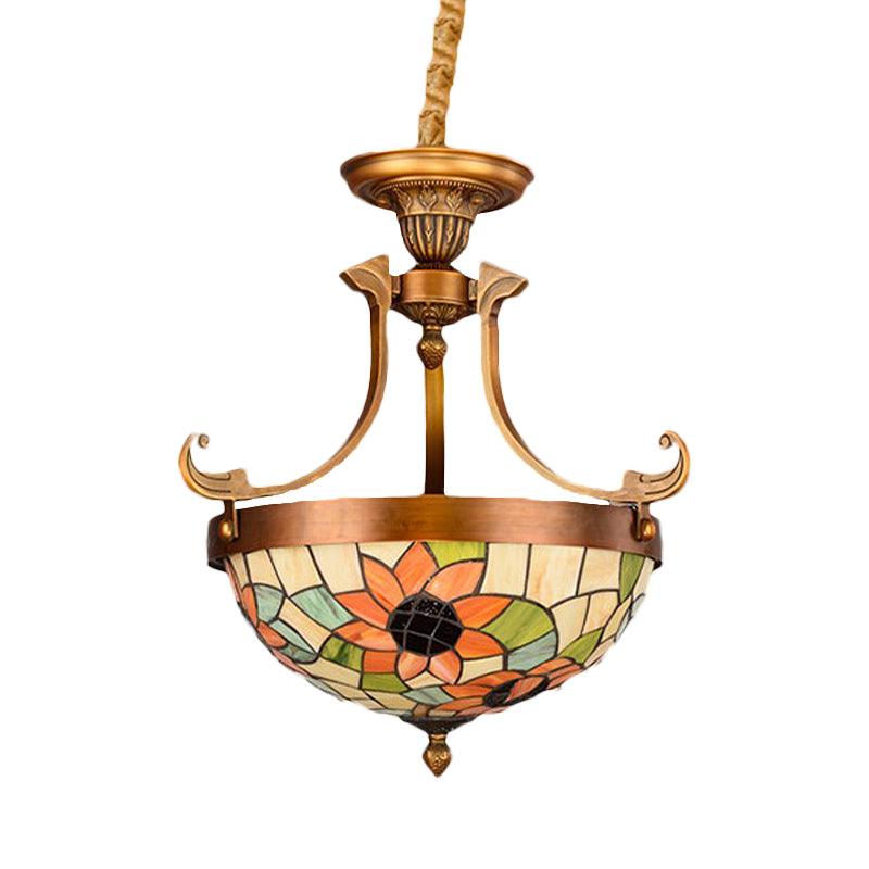 16"/18" W Flower/Leaf Chandelier Light Fixture 3 Lights Stained Glass Victorian Hanging Lamp Kit - Rebooters