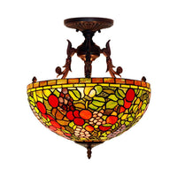 3 Lights Semi Flush Mediterranean Flower Stained Glass Light - Rebooters
