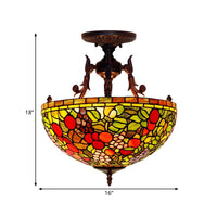 3 Lights Semi Flush Mediterranean Flower Stained Glass Light - Rebooters