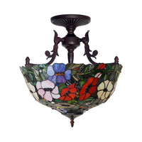 3 Lights Semi Flush Mediterranean Flower Stained Glass Light - Rebooters