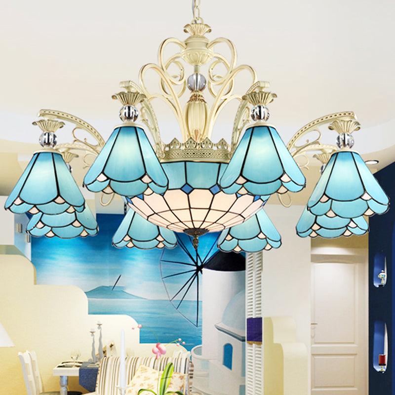 9/11 Lights Chandelier Light Baroque Conical Blue Glass - Rebooters