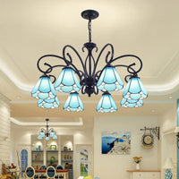 Black 5/6/8 Lights Chandelier Light Fixture Tiffany Style Blue Glass Cone Lamp - Rebooters
