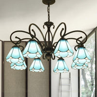 Black 5/6/8 Lights Chandelier Light Fixture Tiffany Style Blue Glass Cone Lamp - Rebooters