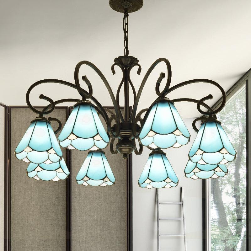 Black 5/6/8 Lights Chandelier Light Fixture Tiffany Style Blue Glass Cone Lamp - Rebooters