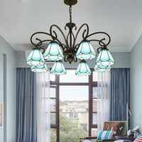 Black 5/6/8 Lights Chandelier Light Fixture Tiffany Style Blue Glass Cone Lamp - Rebooters