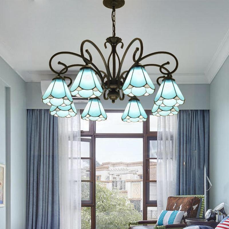 Black 5/6/8 Lights Chandelier Light Fixture Tiffany Style Blue Glass Cone Lamp - Rebooters