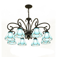 Black 5/6/8 Lights Chandelier Light Fixture Tiffany Style Blue Glass Cone Lamp - Rebooters