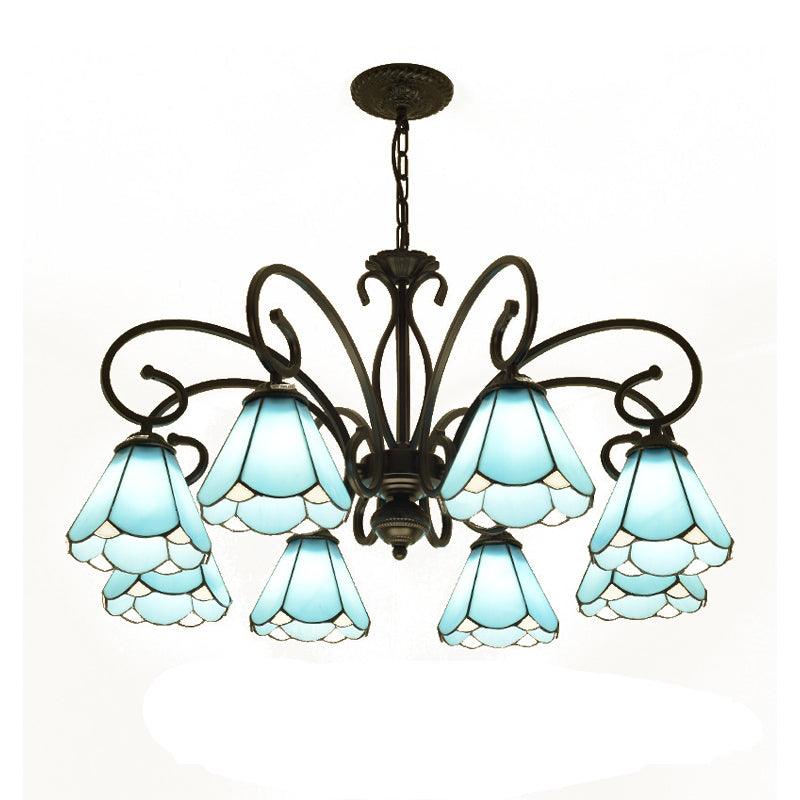 Black 5/6/8 Lights Chandelier Light Fixture Tiffany Style Blue Glass Cone Lamp - Rebooters