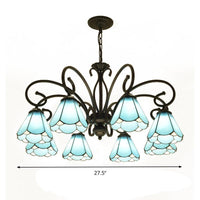 Black 5/6/8 Lights Chandelier Light Fixture Tiffany Style Blue Glass Cone Lamp - Rebooters