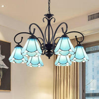 Black 5/6/8 Lights Chandelier Light Fixture Tiffany Style Blue Glass Cone Lamp - Rebooters