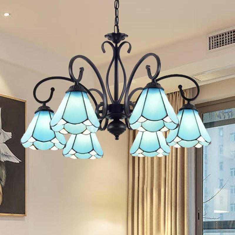 Black 5/6/8 Lights Chandelier Light Fixture Tiffany Style Blue Glass Cone Lamp - Rebooters