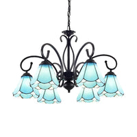 Black 5/6/8 Lights Chandelier Light Fixture Tiffany Style Blue Glass Cone Lamp - Rebooters