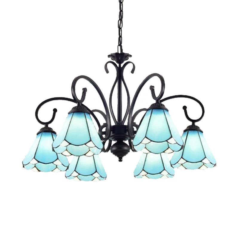 Black 5/6/8 Lights Chandelier Light Fixture Tiffany Style Blue Glass Cone Lamp - Rebooters