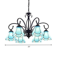 Black 5/6/8 Lights Chandelier Light Fixture Tiffany Style Blue Glass Cone Lamp - Rebooters