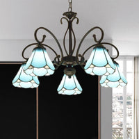 Black 5/6/8 Lights Chandelier Light Fixture Tiffany Style Blue Glass Cone Lamp - Rebooters