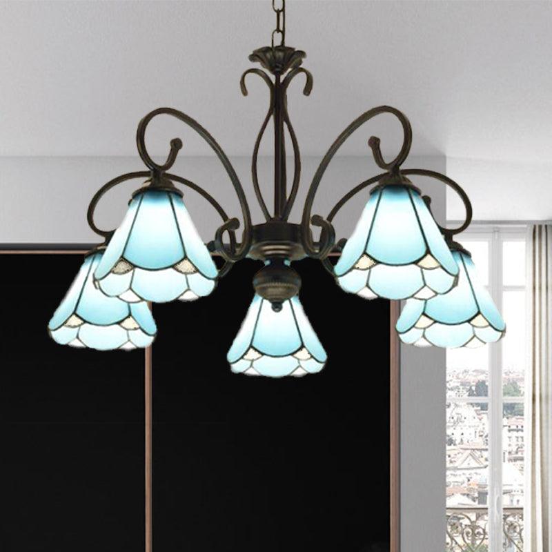 Black 5/6/8 Lights Chandelier Light Fixture Tiffany Style Blue Glass Cone Lamp - Rebooters