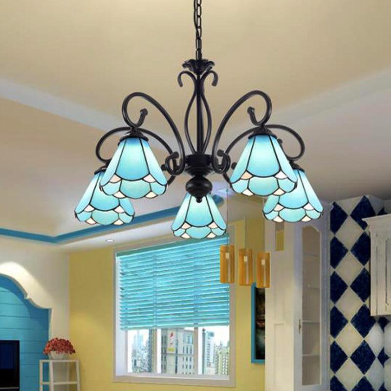 Black 5/6/8 Lights Chandelier Light Fixture Tiffany Style Blue Glass Cone Lamp - Rebooters