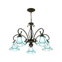 Black 5/6/8 Lights Chandelier Light Fixture Tiffany Style Blue Glass Cone Lamp - Rebooters