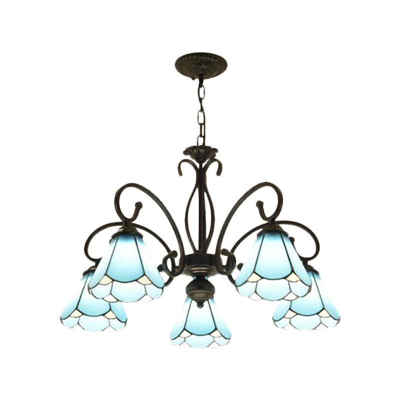 Black 5/6/8 Lights Chandelier Light Fixture Tiffany Style Blue Glass Cone Lamp - Rebooters
