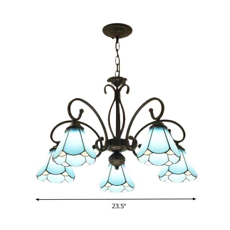 Black 5/6/8 Lights Chandelier Light Fixture Tiffany Style Blue Glass Cone Lamp - Rebooters