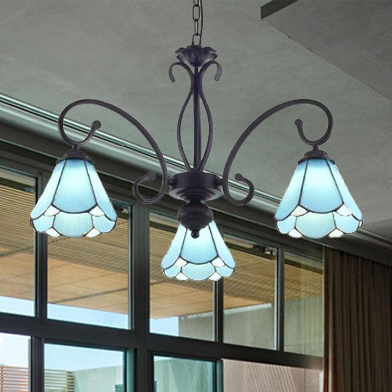 Black 5/6/8 Lights Chandelier Light Fixture Tiffany Style Blue Glass Cone Lamp - Rebooters