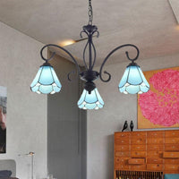 Black 5/6/8 Lights Chandelier Light Fixture Tiffany Style Blue Glass Cone Lamp - Rebooters