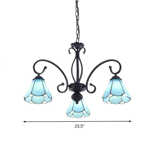 Black 5/6/8 Lights Chandelier Light Fixture Tiffany Style Blue Glass Cone Lamp - Rebooters