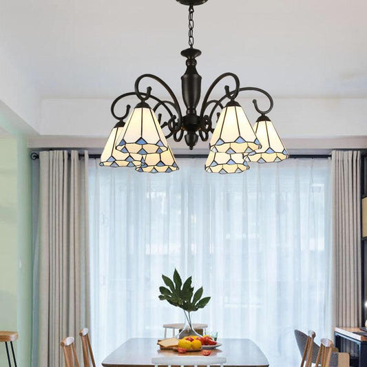 6 Lights Conical Domed Chandelier Pendant Light Baroque - Rebooters