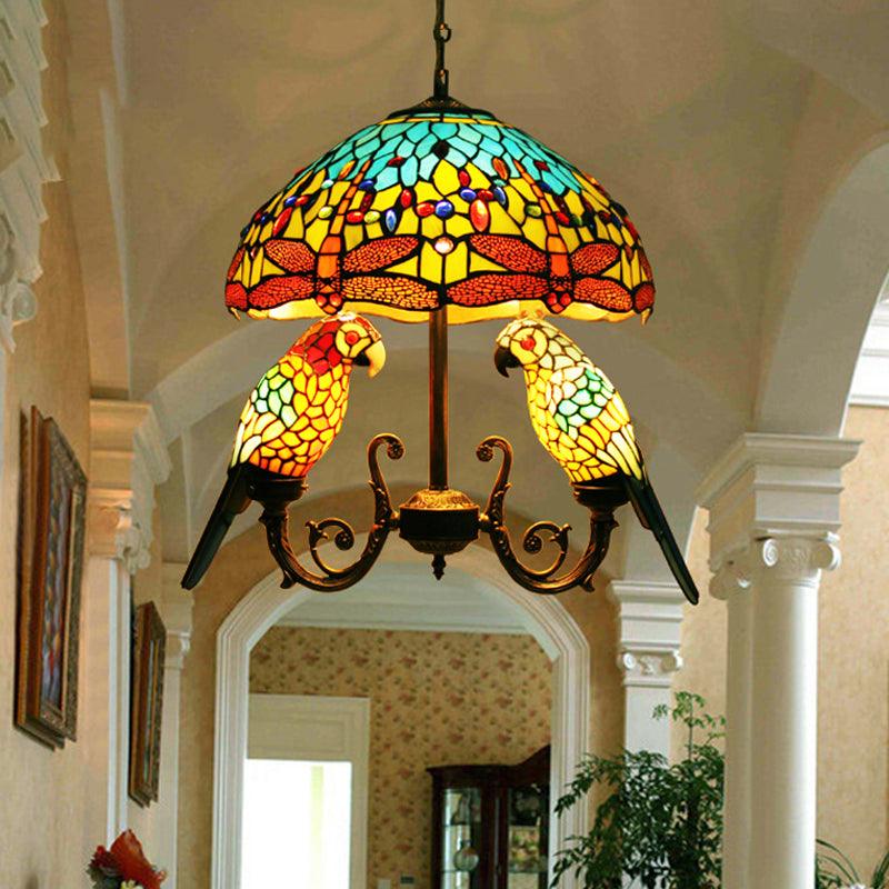 5 Lights Pendant Chandelier Mediterranean Petal Stained Glass Light Fixture Yellow Parrot Deco - Rebooters