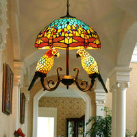 5 Lights Pendant Chandelier Mediterranean Petal Stained Glass Light Fixture Yellow Parrot Deco - Rebooters