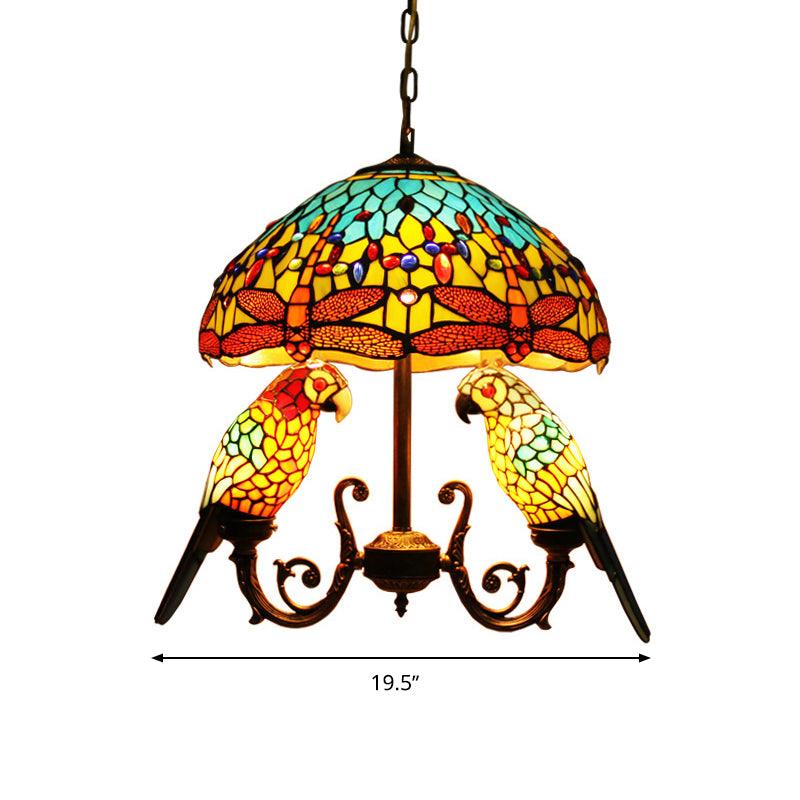 5 Lights Pendant Chandelier Mediterranean Petal Stained Glass Light Fixture Yellow Parrot Deco - Rebooters