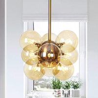 Ball LED Chandelier Pendant Lighting Modern Textured White Amber Glass 9 Heads Dining Room Lamp - Rebooters