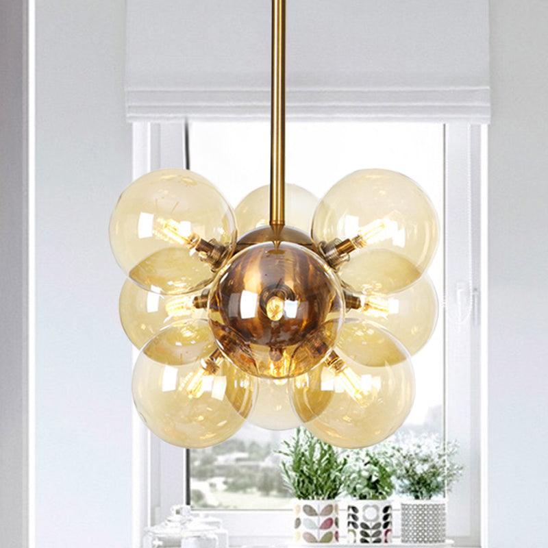 Ball LED Chandelier Pendant Lighting Modern Textured White Amber Glass 9 Heads Dining Room Lamp - Rebooters