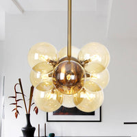 Ball LED Chandelier Pendant Lighting Modern Textured White Amber Glass 9 Heads Dining Room Lamp - Rebooters