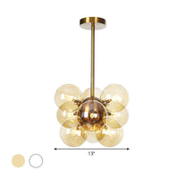Ball LED Chandelier Pendant Lighting Modern Textured White Amber Glass 9 Heads Dining Room Lamp - Rebooters
