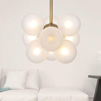 Ball LED Chandelier Pendant Lighting Modern Textured White Amber Glass 9 Heads Dining Room Lamp - Rebooters