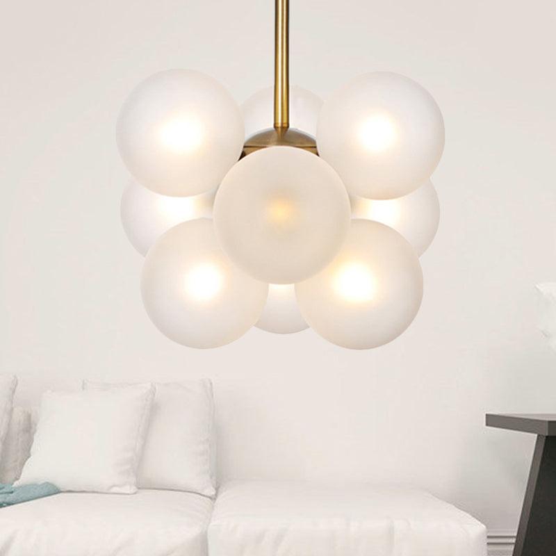 Ball LED Chandelier Pendant Lighting Modern Textured White Amber Glass 9 Heads Dining Room Lamp - Rebooters